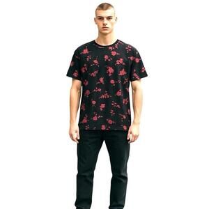 Mens Versus Versace Black Pink Rose Tee Shirt Large L